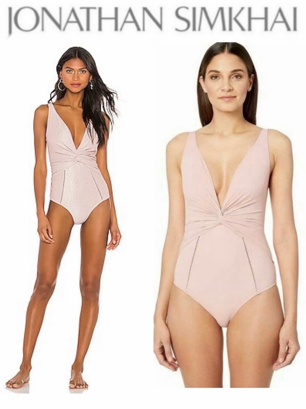 Jonathan Simkhai Front Twist Pink One-Piece Swimsuit Nude Blush L125638 XS NWT